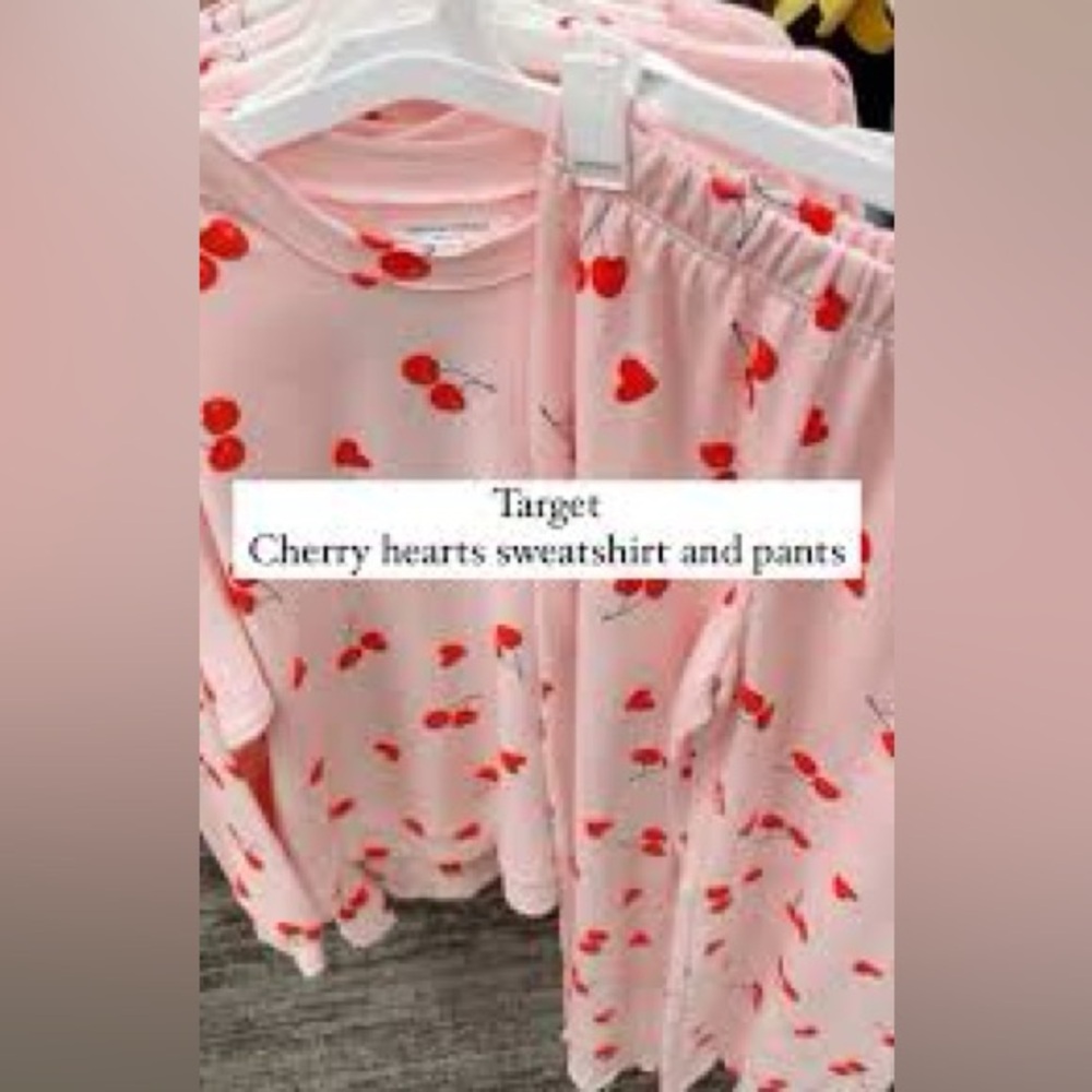 Grayson Threads Target Sweatpants XS - Pink with Red Cherry Hearts